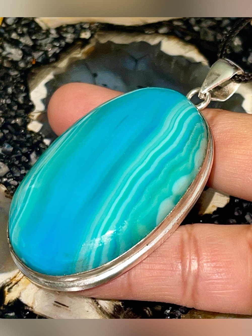 Large Banded Botswana Lace Agate Pendant 2 7/8”